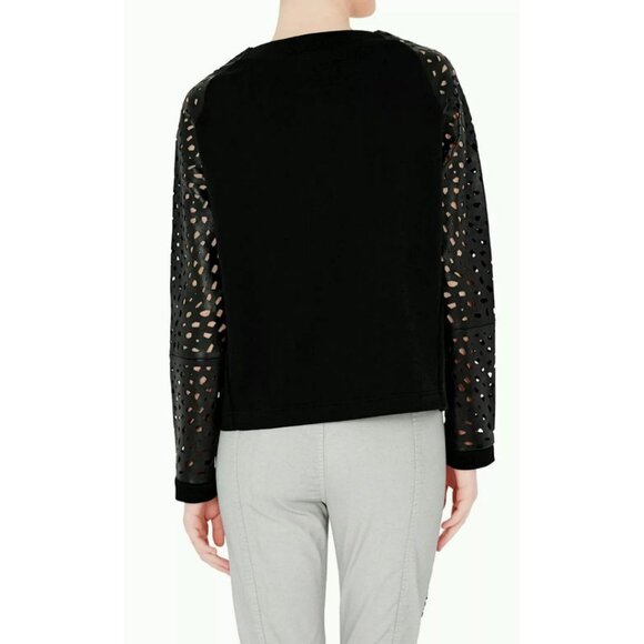 Sass & Bide Perforated Leather Sleeves Top Black Size XXS - Picture 3 of 8